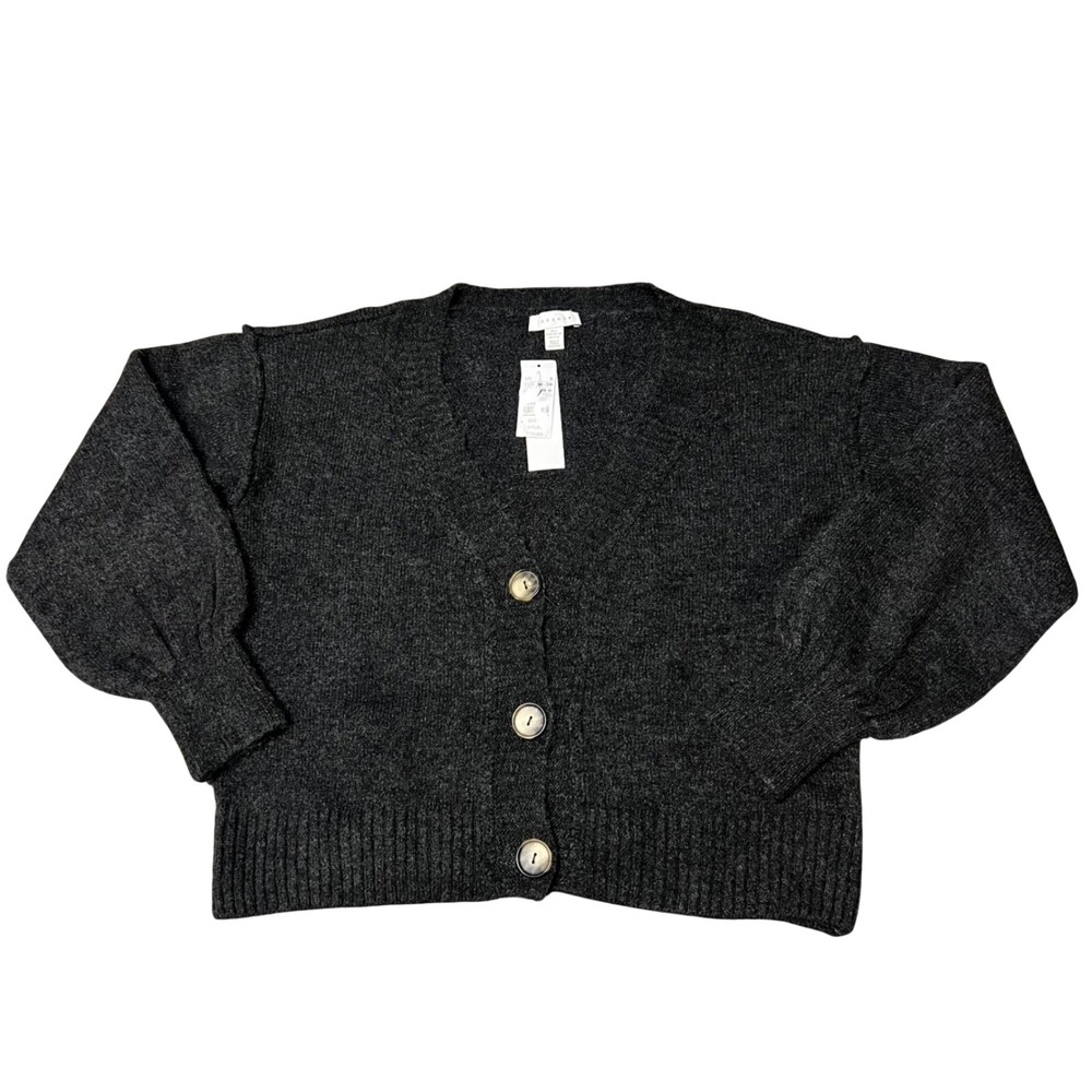 Topshop Charcoal Grey Knit Button Front Balloon Sleeve Cardigan Sweater Small